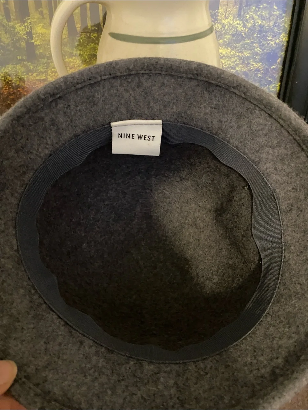 Nine West Gray Wool Cloche Hat with Rosette